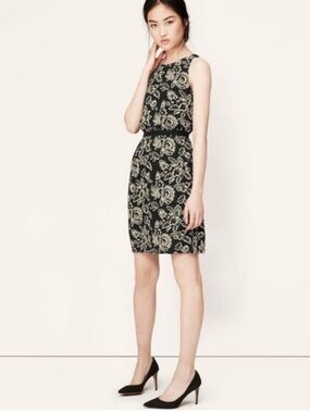 LOFT Black/Cream Floral Dress